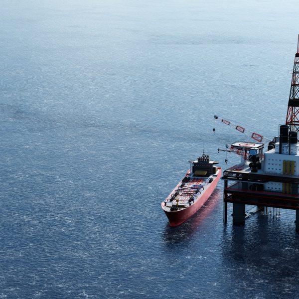 Oil platform on the ocean. Offshore drilling for gas and petroleum